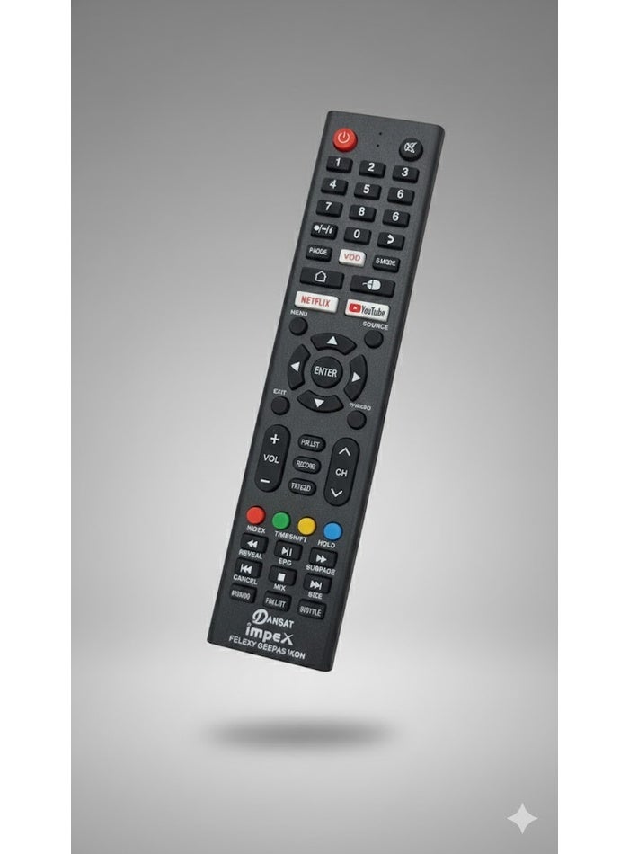 جهاز تحكم عن بعد عالمي لأجهزة التلفزيون الذكية وأجهزة استقبال الأقمار الصناعية مع Netflix وYouTube وVOD والتسجيل ومفاتيح التنقل الكاملة، للتحكم في مختلف أجهزة التلفزيون الذكية LED/LCD، بما في ذلك العلامات التجارية مثل Dansat وImpex وFelexy وGeepas وIkon.